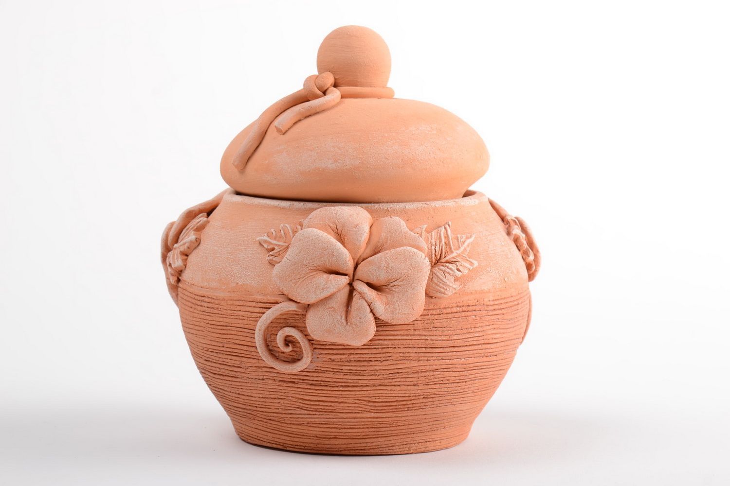 Pot en terre cuite décoratif avec couvercle fait main marron design original photo 4