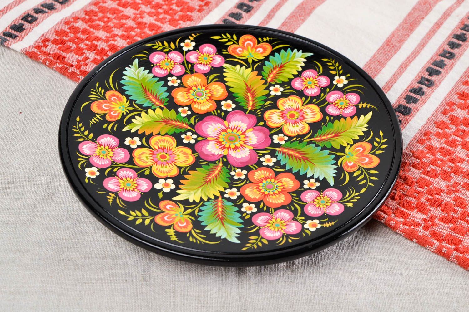 Handmade wooden designer plate unusual painted plate decorative use only photo 1