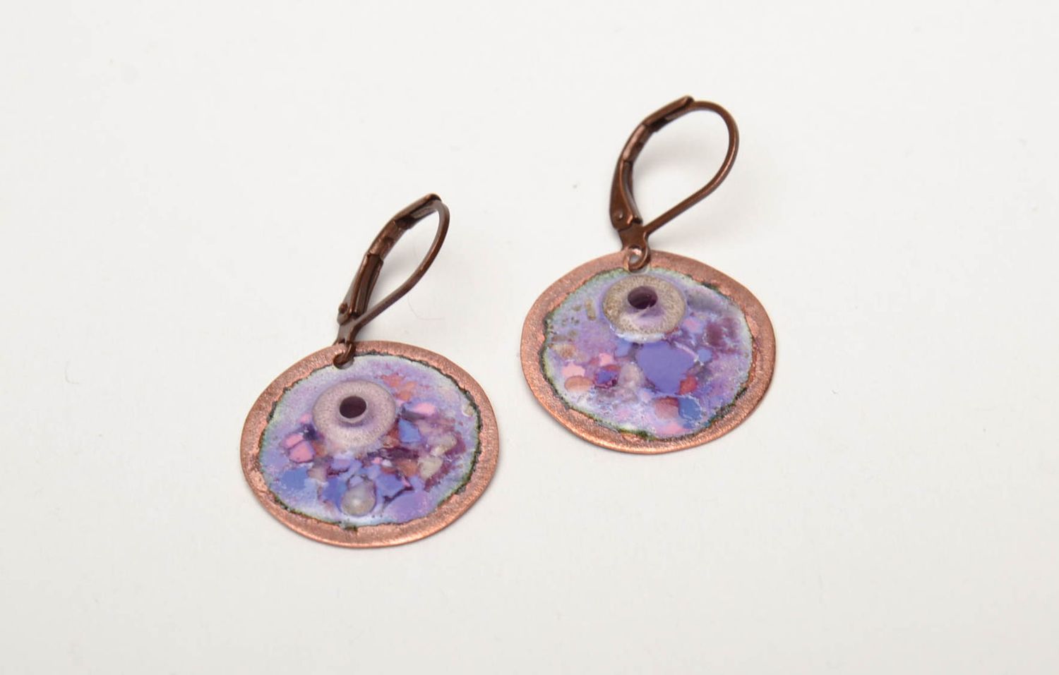 Enamel painted copper round earrings photo 3