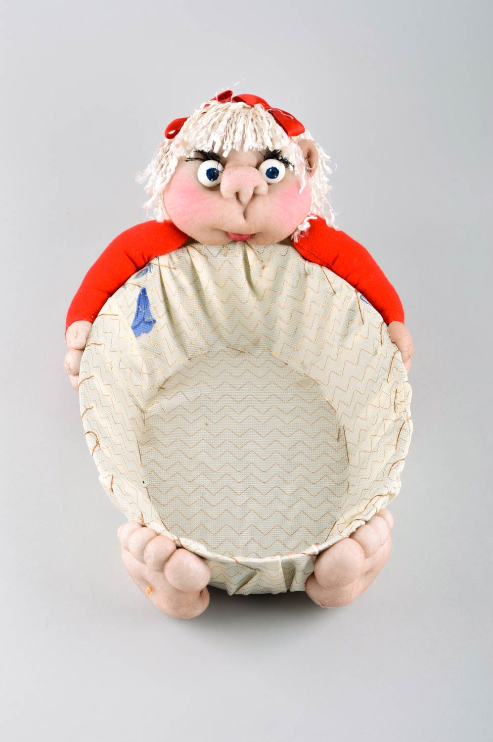 Stylish handmade rag doll textile bread basket decorative soft toy small gifts photo 3