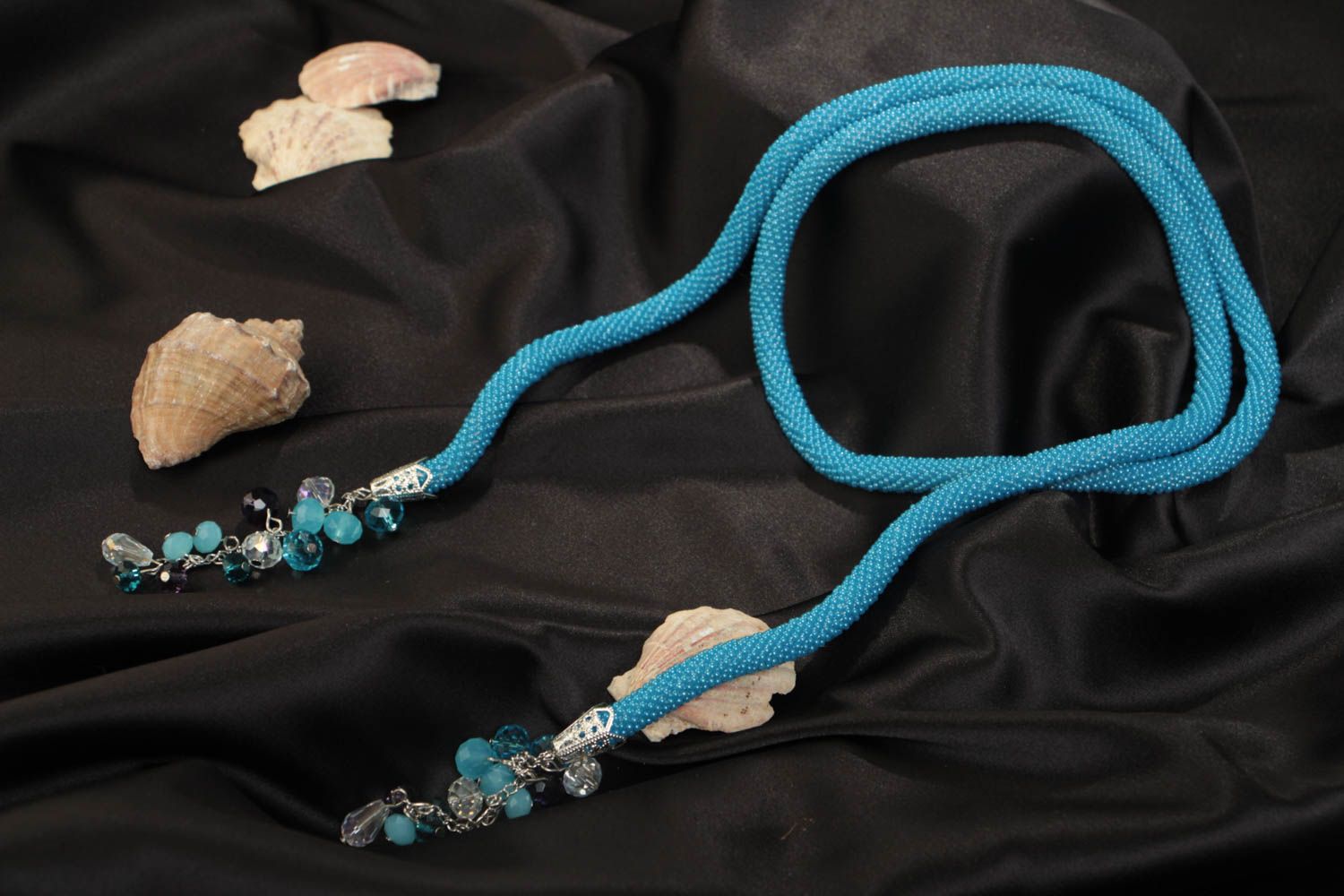 Collier spirale en perles de rocaille tchèques fait main lariat couleur bleue photo 1