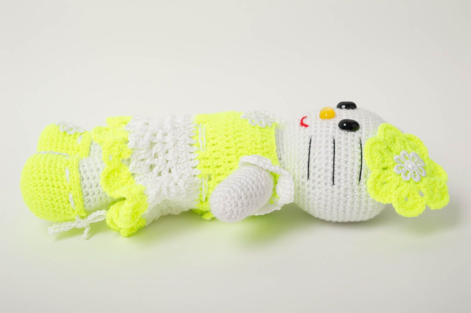 Giocattolo a maglia fatto a mano pupazzo morbido da bambini a uncinetto gattina foto 5