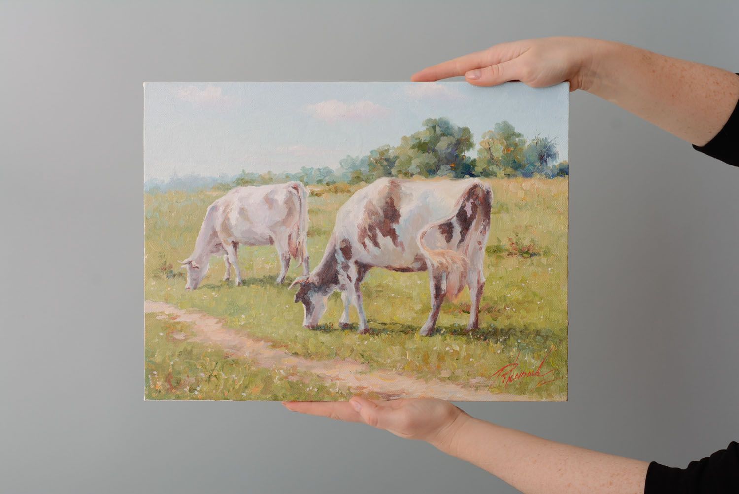 Gemälde mit Ölfarben Kühe foto 4