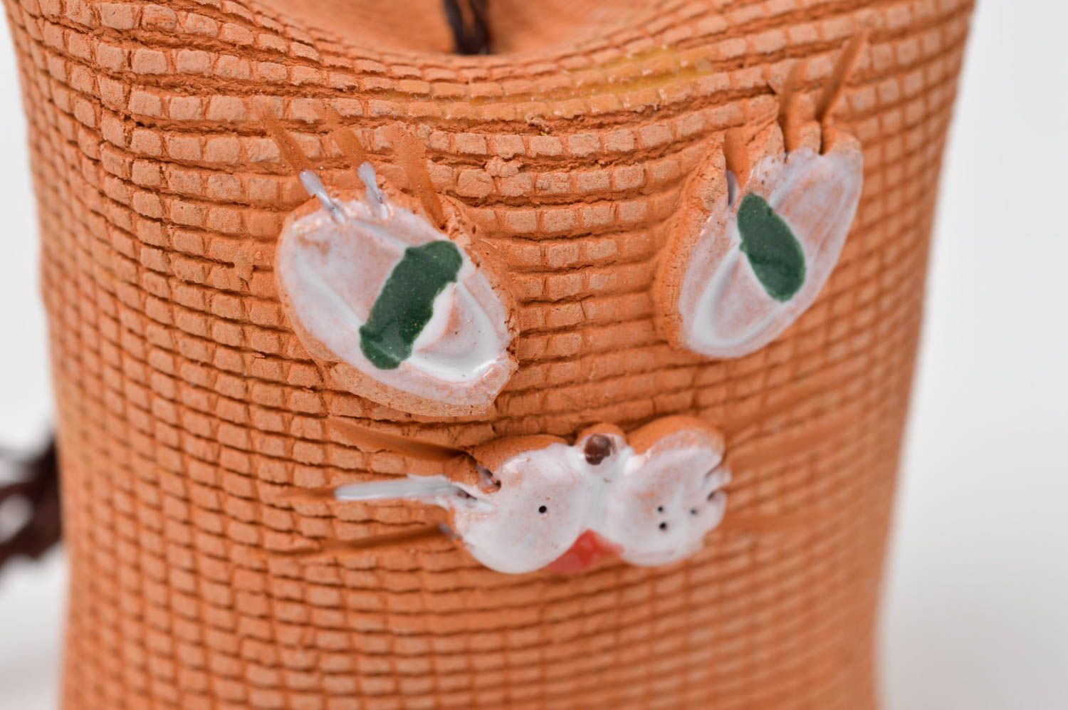 Ton Glöckchen handmade Deko zum Aufhängen Anhänger Keramik Katze Figur braun foto 5