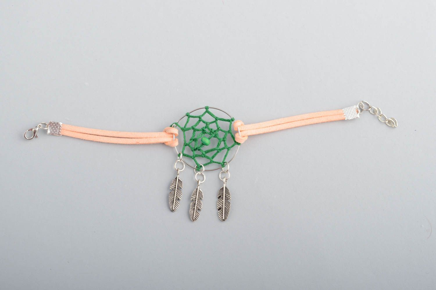 Bracelet Capteur de Rêves large rose vert fait main talisman amérindien photo 2