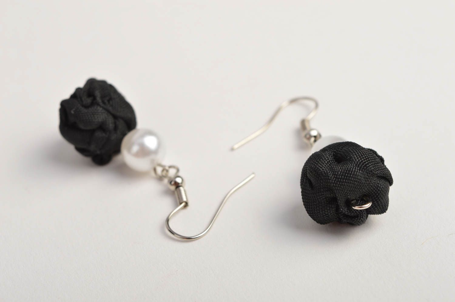 Handmade designer black earrings elegant feminine jewelry unusual earrings photo 2