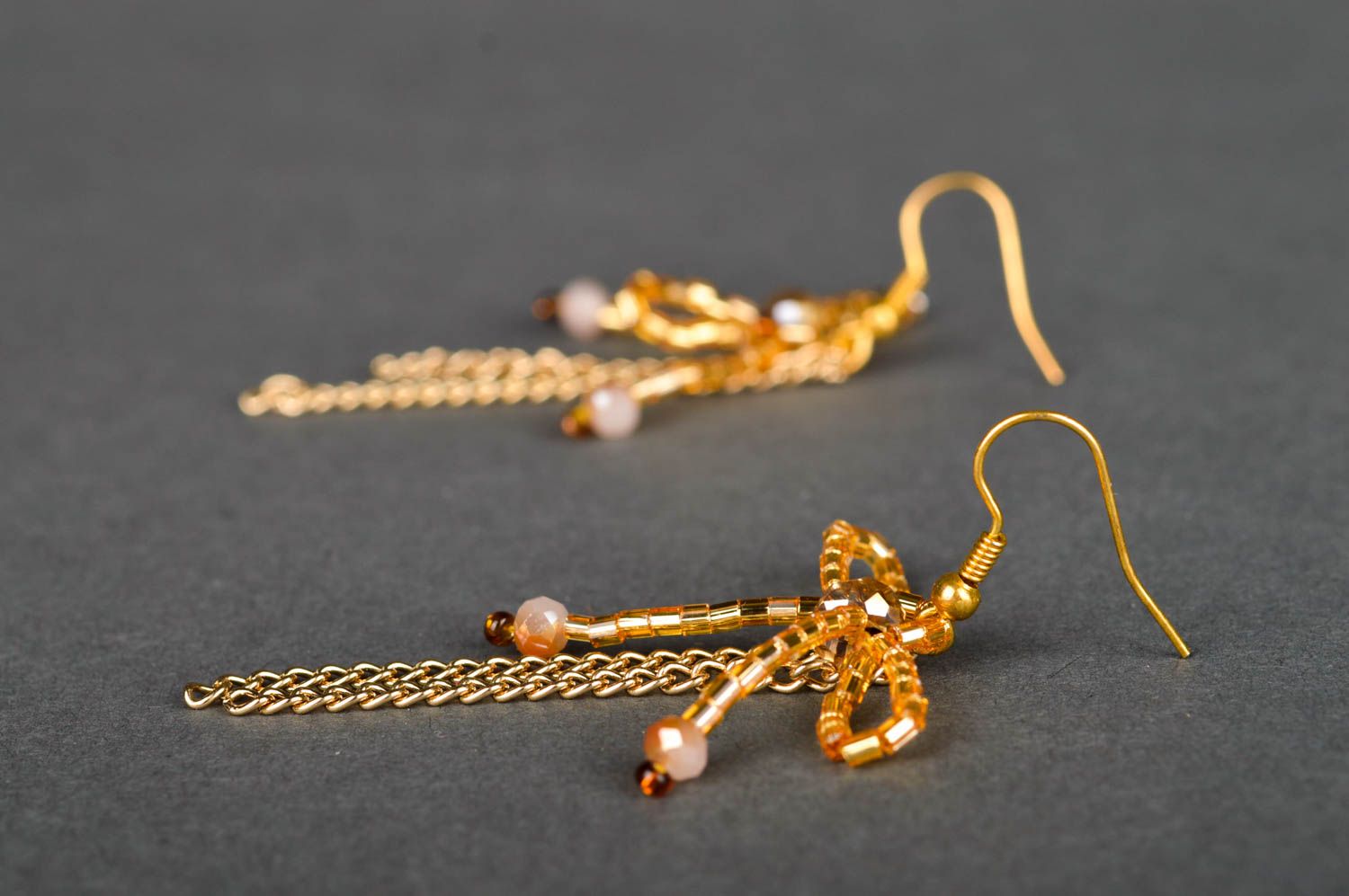 Handmade beaded earrings golden color accessories fashion designer earrings photo 2