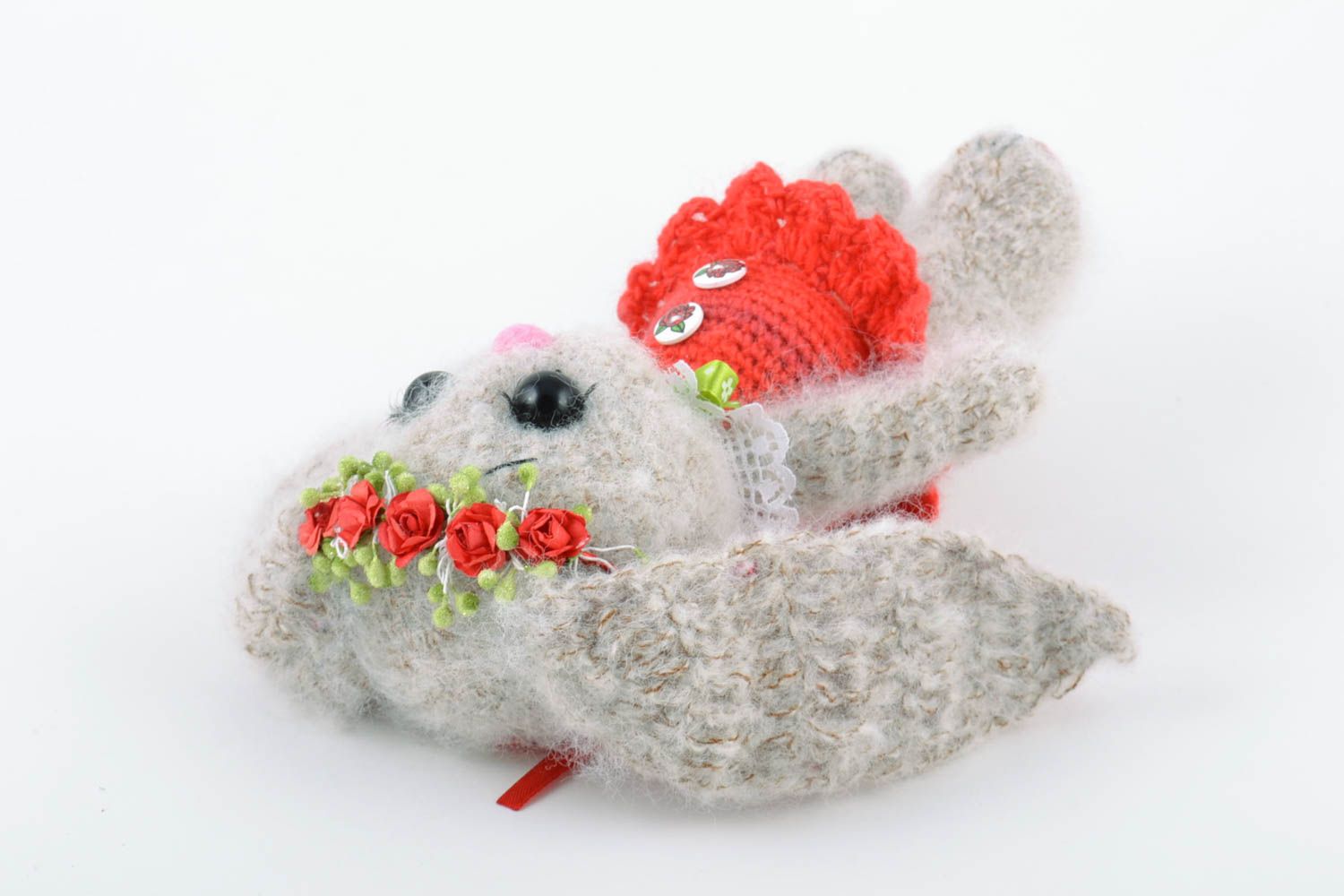 Petit jouet décoratif tricoté en laine fait main original pour enfant Lapin photo 4