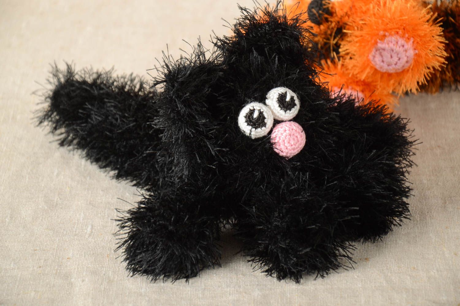 Handmade black crocheted toy designer soft toy cat cute present for kids photo 1