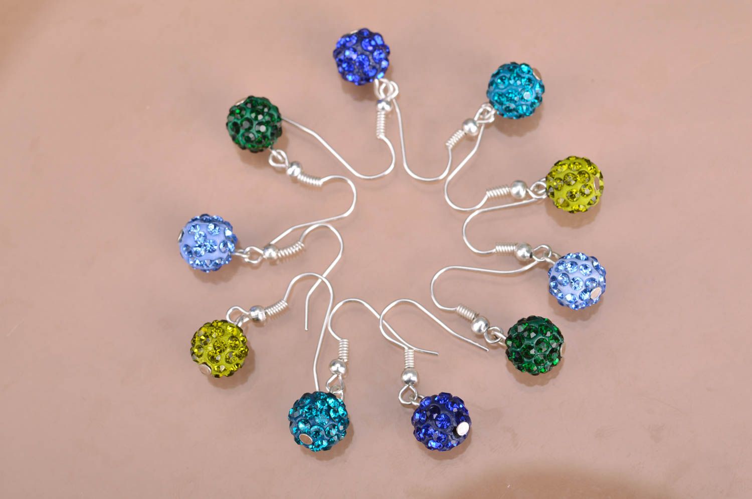 Set of 5 pairs of handmade designer dangle beaded earrings with rhinestones photo 5