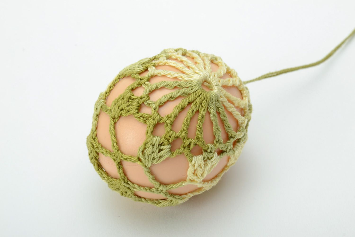 Homemade decorative Easter egg pendant crochet over with threads photo 2