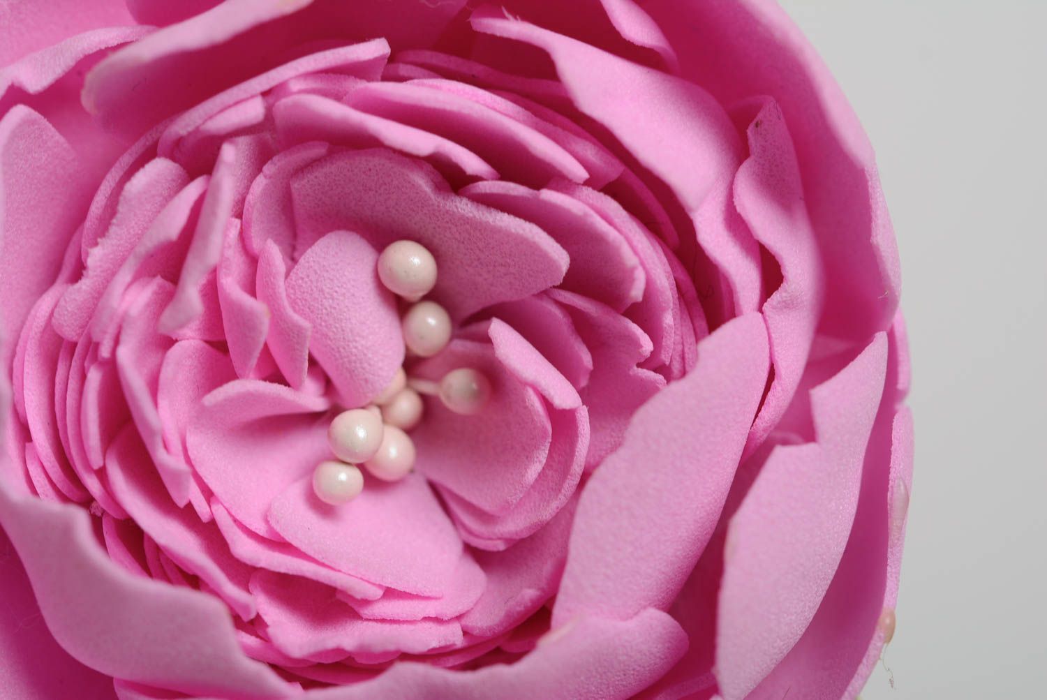 Handmade decorative pink flower brooch made of plastic suede foamiran designer jewelry photo 2