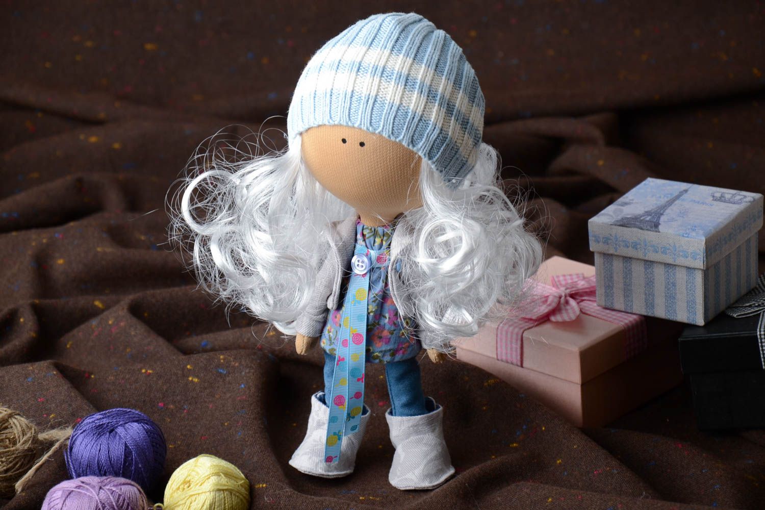 Nette lustige Interieur Puppe handmade aus Stoff für Haus Dekor und für Kleinkinder foto 1