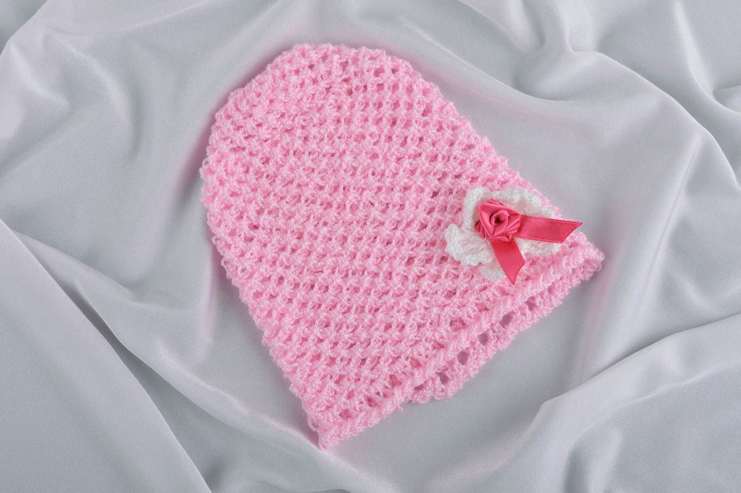 Детская шапочка ручной работы шапка для новорожденных шапка для малыша розовая фото 1