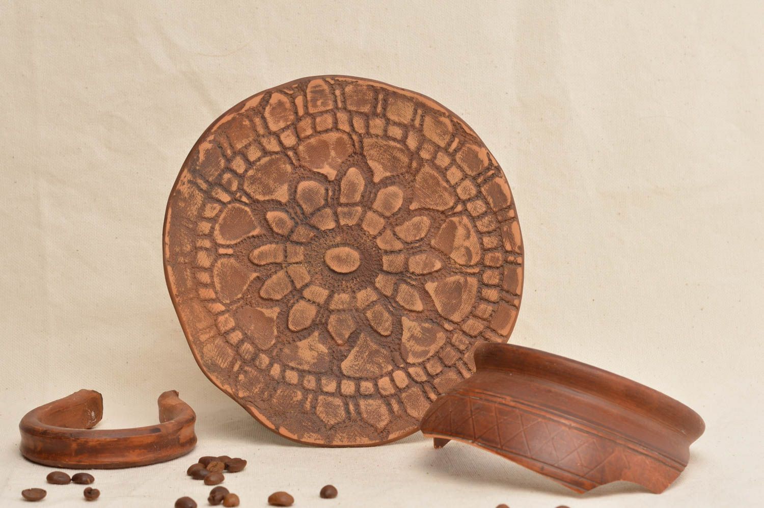 Plato de cerámica artesanal vajilla de barro con ornamentos regalo original foto 1