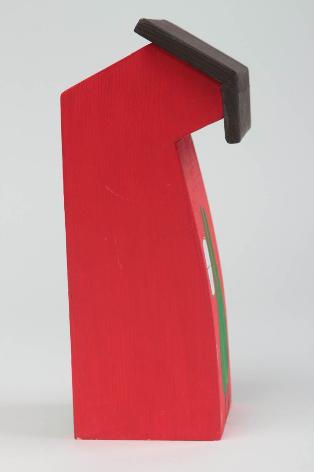 Maisonnette en bois Petite statuette fait main rouge peinte Déco intérieur photo 3
