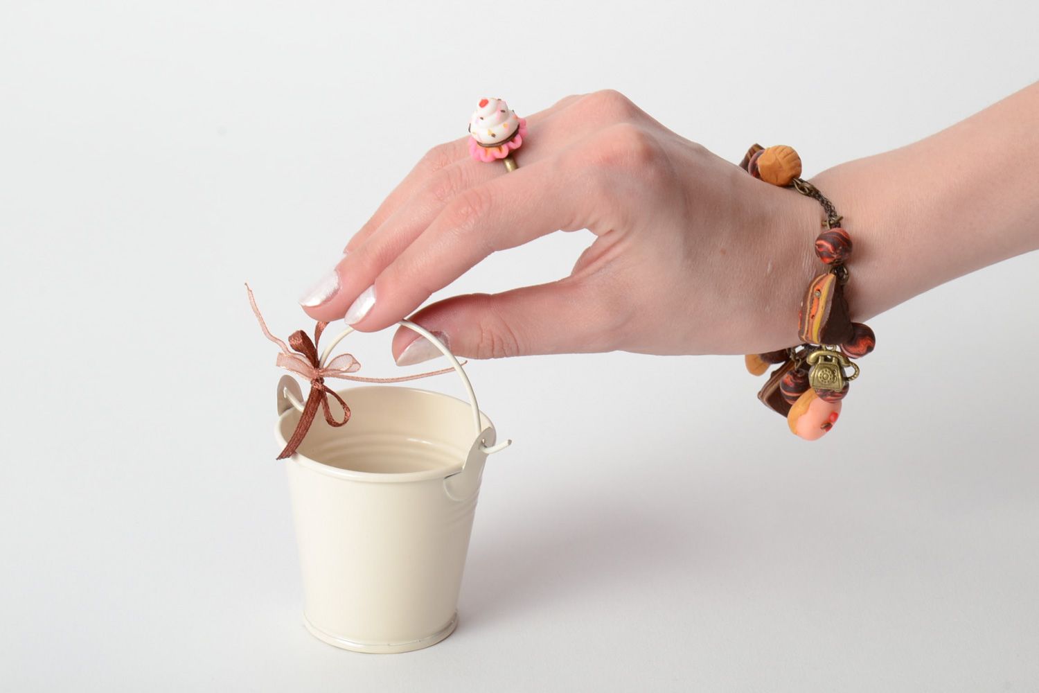 Ensemble de bijoux en pâte polymère faits main bracelet et bague femme Gâteaux photo 5