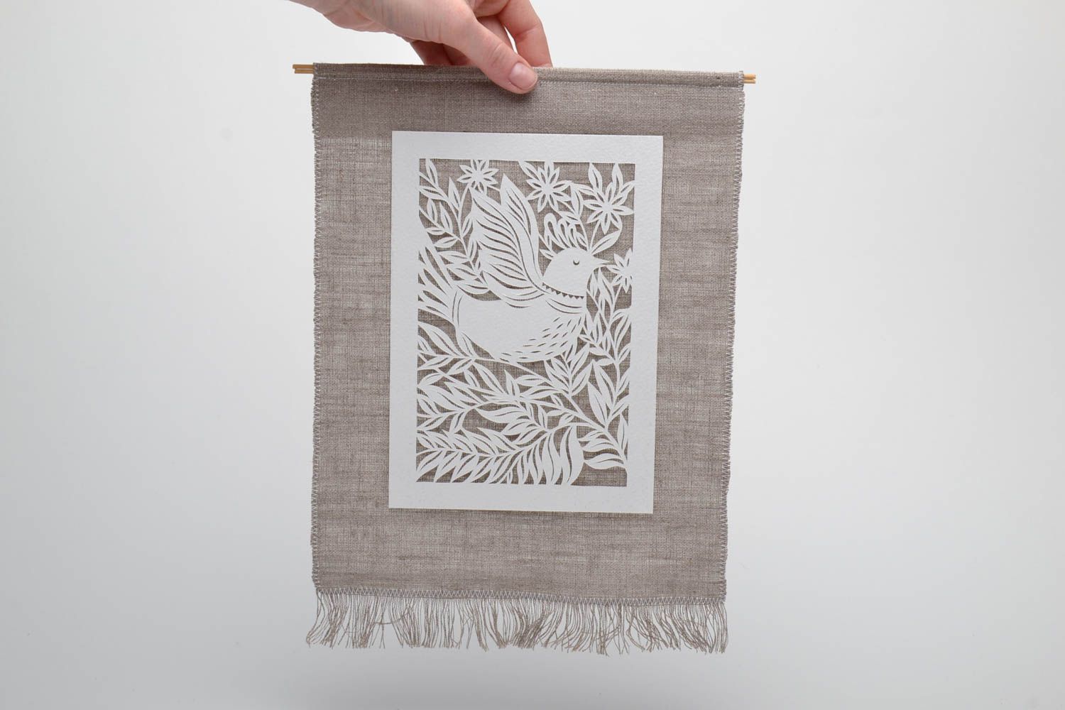Suspension décorative en papier sur le tissu de lin faite main rectangulaire photo 4