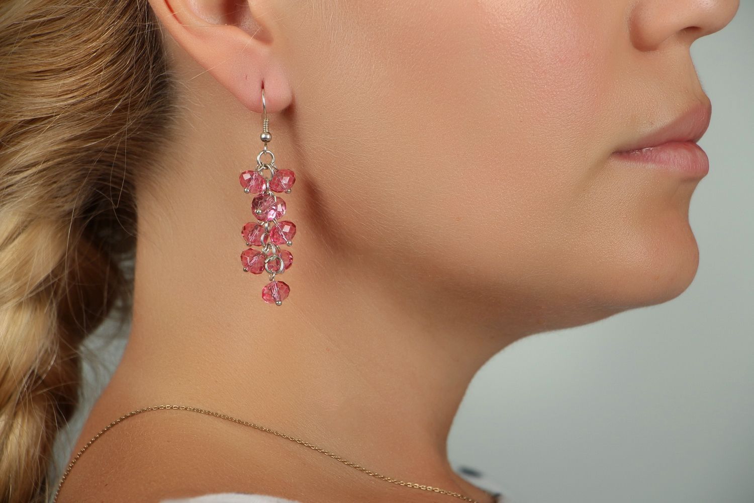 Long crystal earrings Pink bunches photo 5