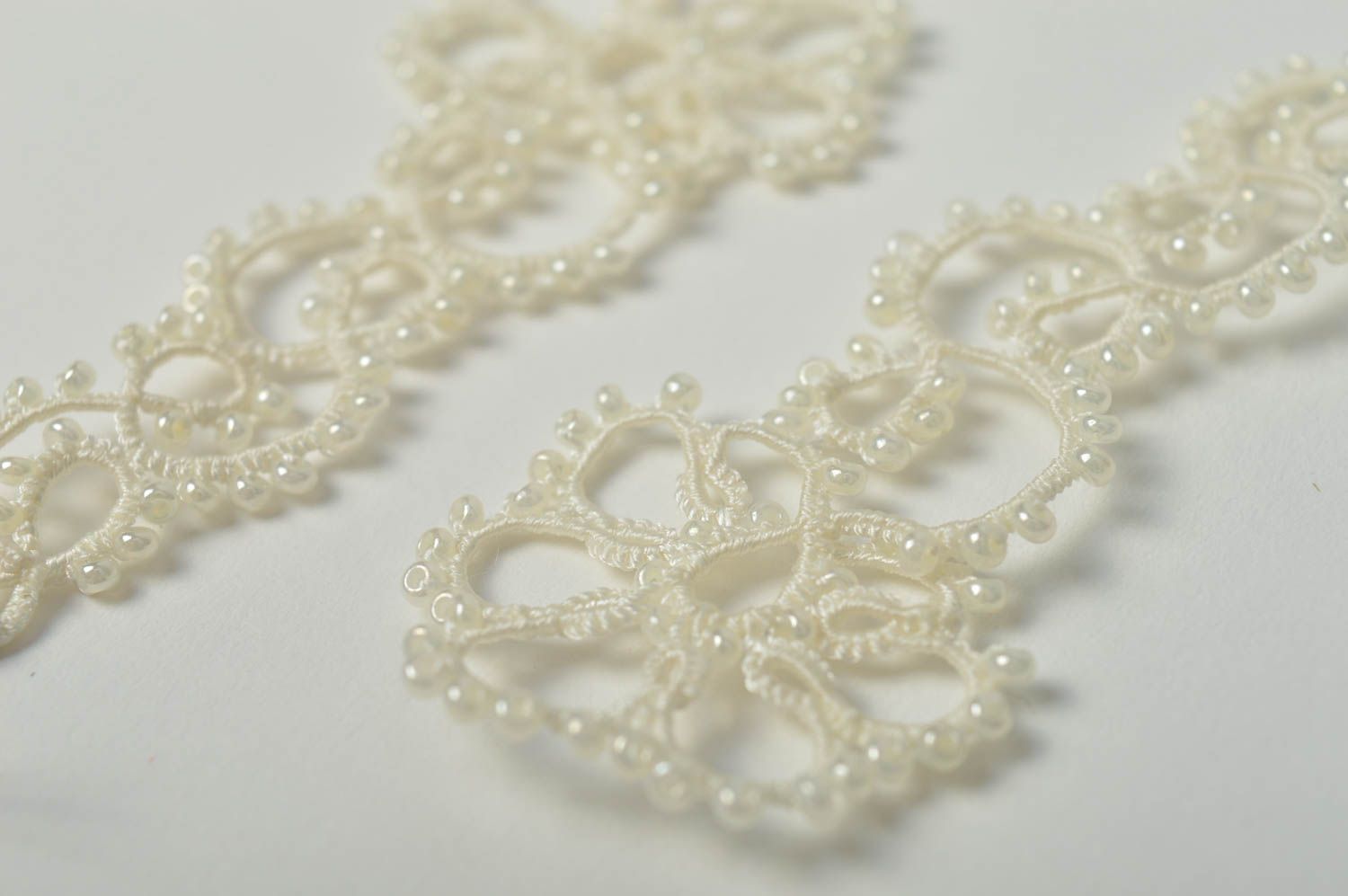 Stylish handmade woven lace earrings fashion accessories beaded earrings  photo 4