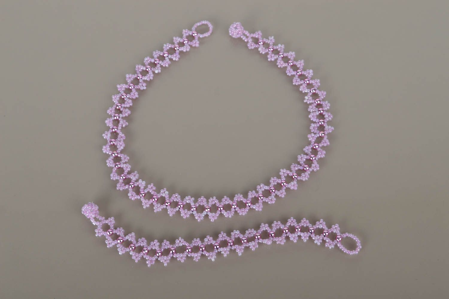 Handmade Schmuck Set aus Rocailles zart Collier Halskette Damen Armband violett foto 2