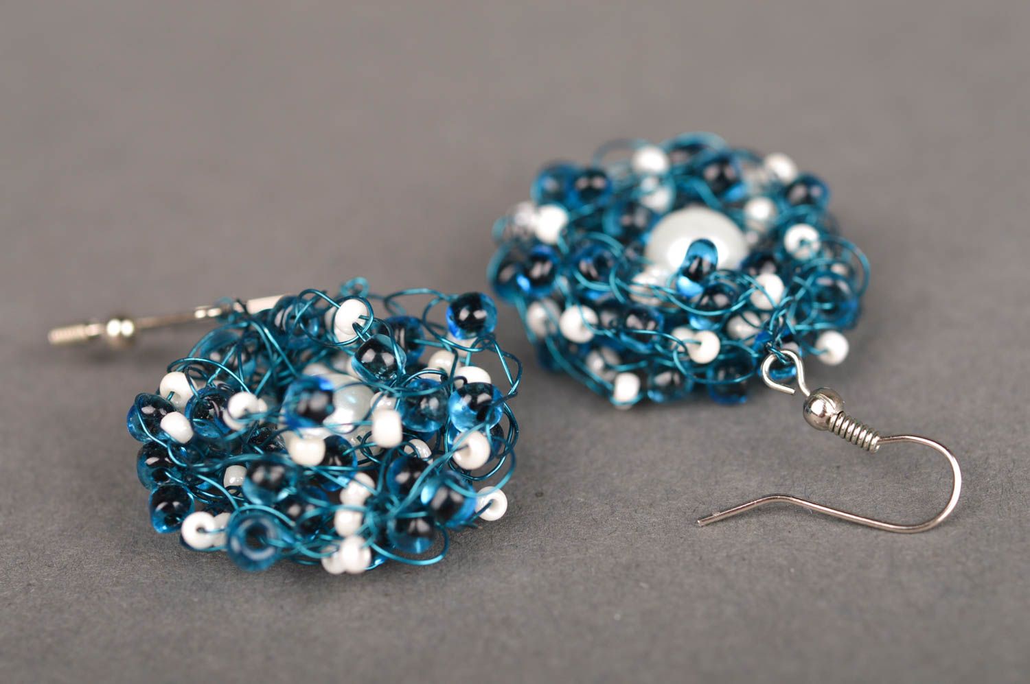Runde handgemachte Ohrringe Glasperlen Schmuck in Blau Modeschmuck Ohrringe foto 2