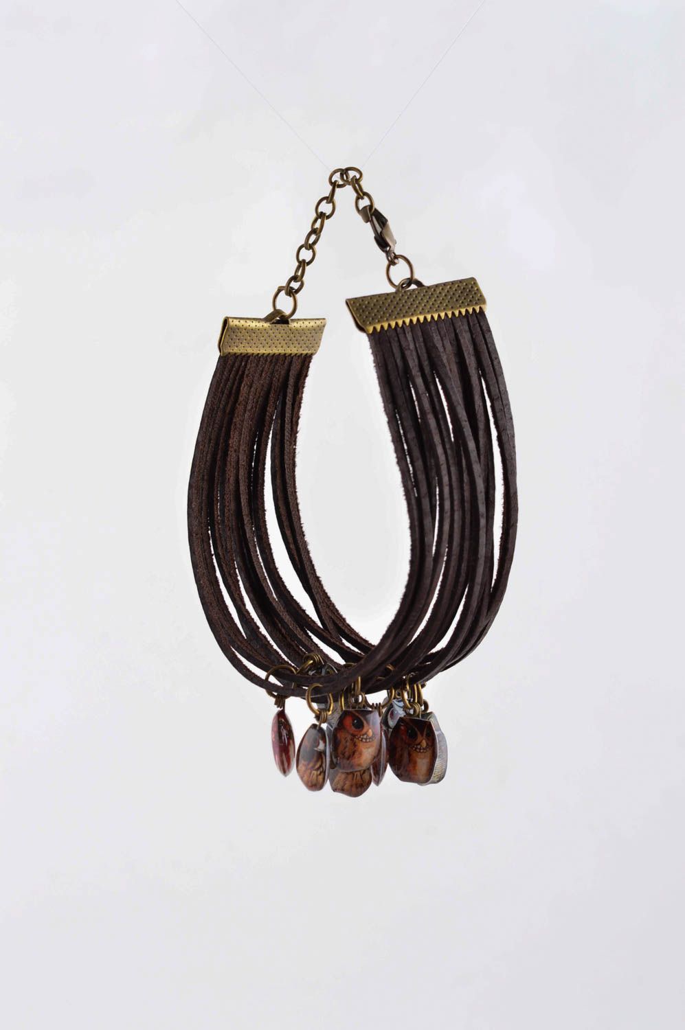 Bracelet en cuir Bijou fait main marron design Accessoire pour femme original photo 5