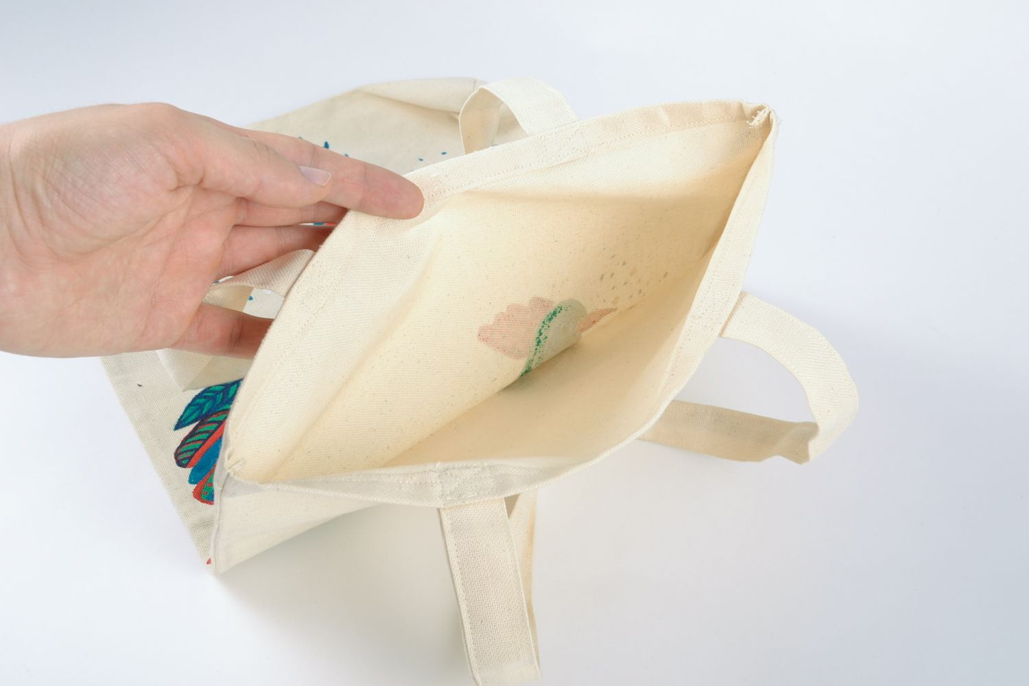 Текстильная сумка из конопляной ткани с нарисованным петухом фото 5