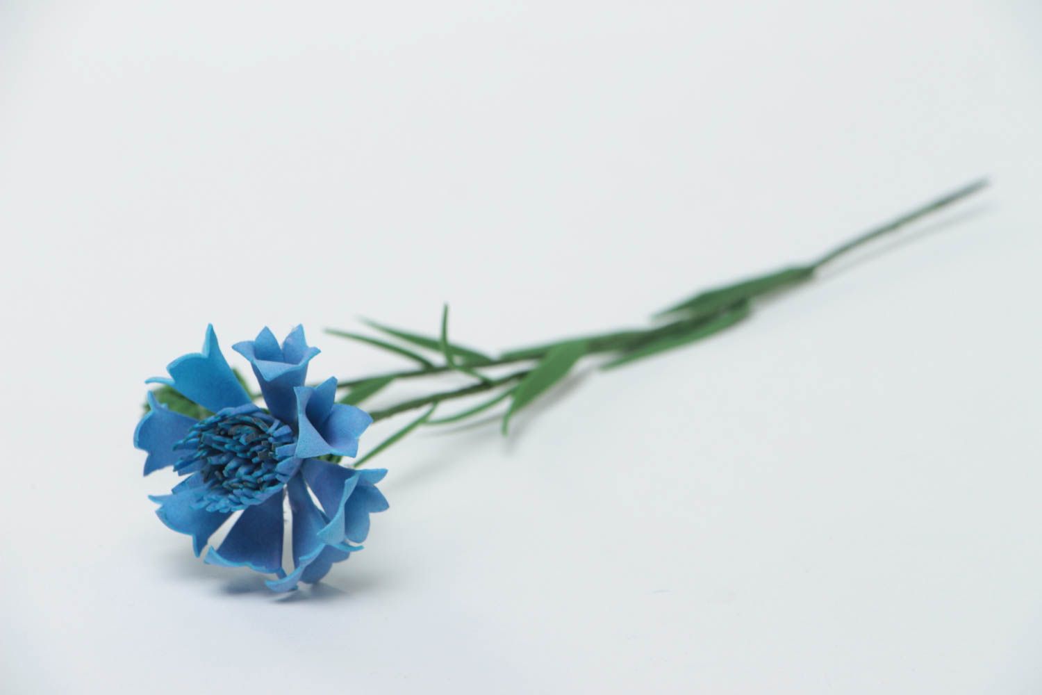 Fleur décorative en foamiran faite main originale couleur bleue pour intérieur photo 2