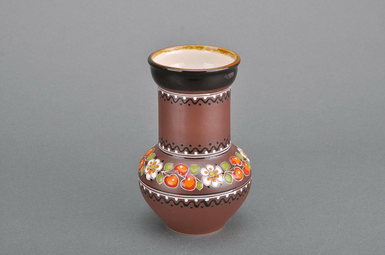 60 oz ceramic milk pitcher jug in brown color with ethnic decoration painting 1,2 lb photo 4