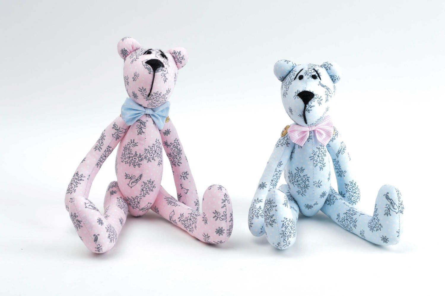 Handmade stylish textile toys 2 beautiful soft toys unusual bear present for kid photo 2