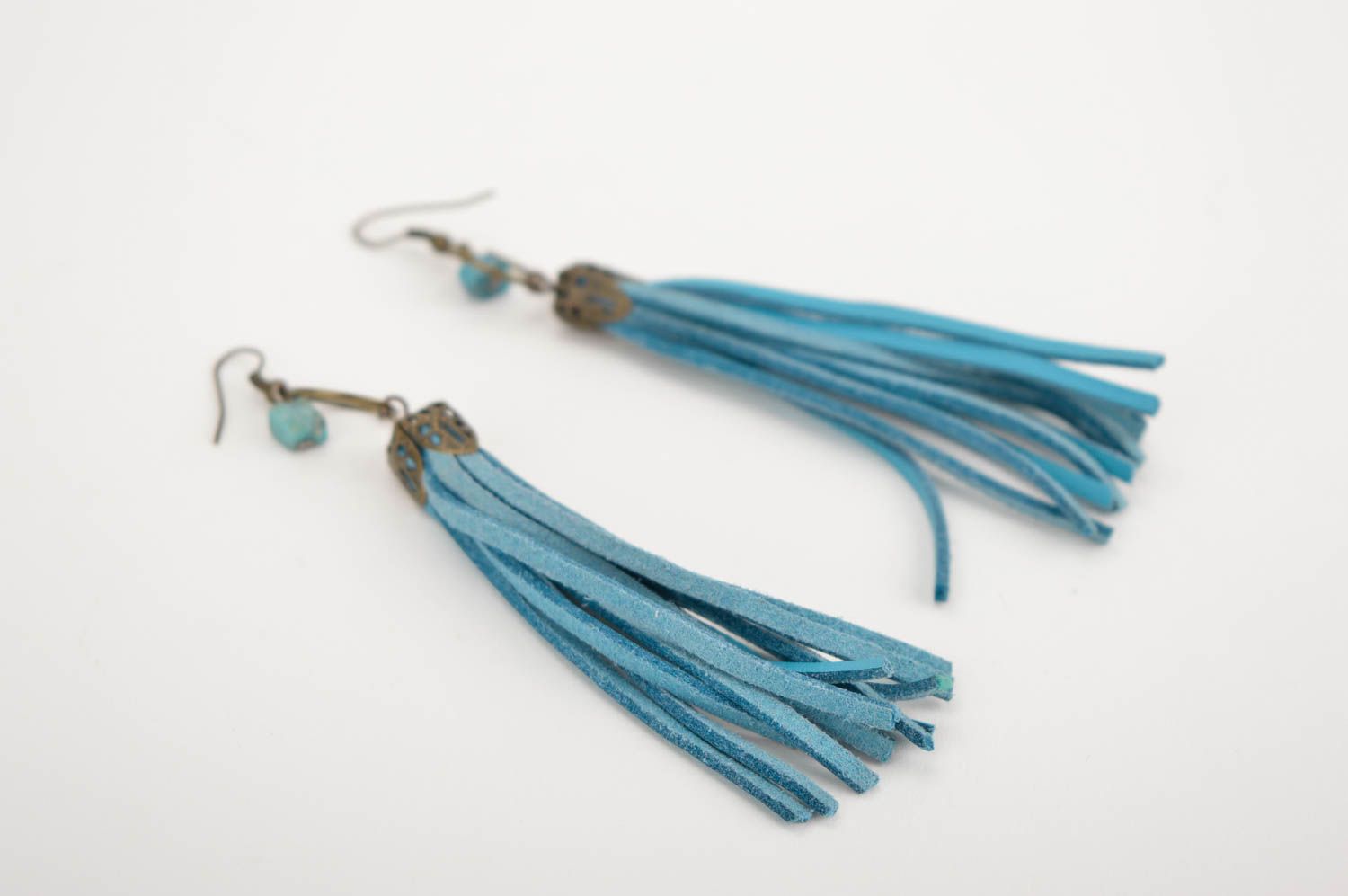 Beautiful handmade textile earrings suede tassel earrings fashion accessories   photo 5