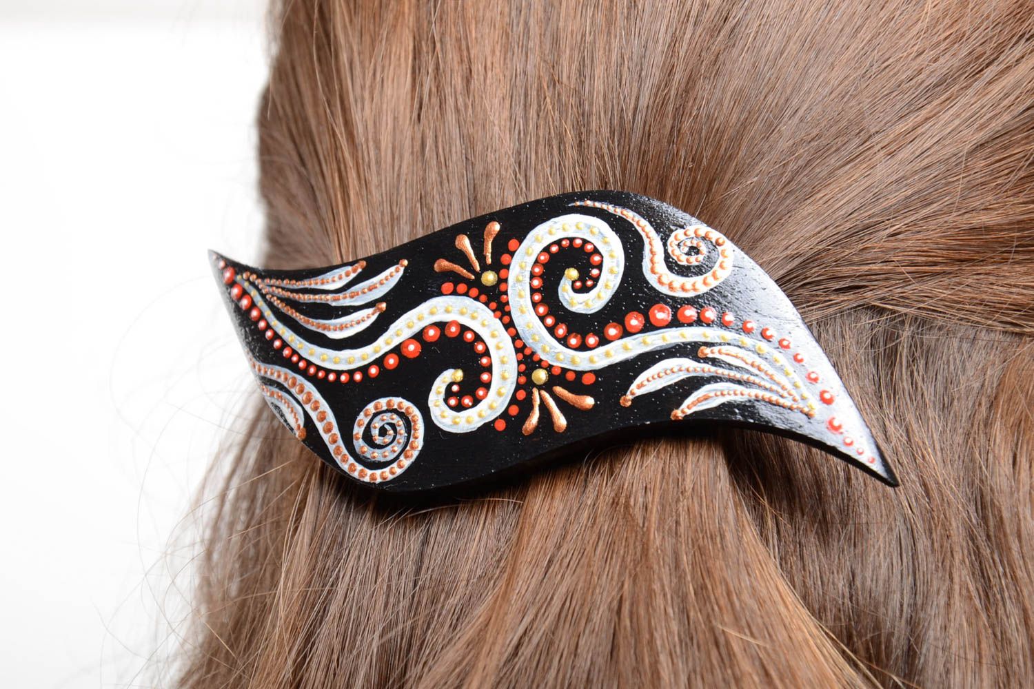 Handmade Haarspange aus Holz Damen Modeschmuck Accessoire für Haare mit Muster foto 2