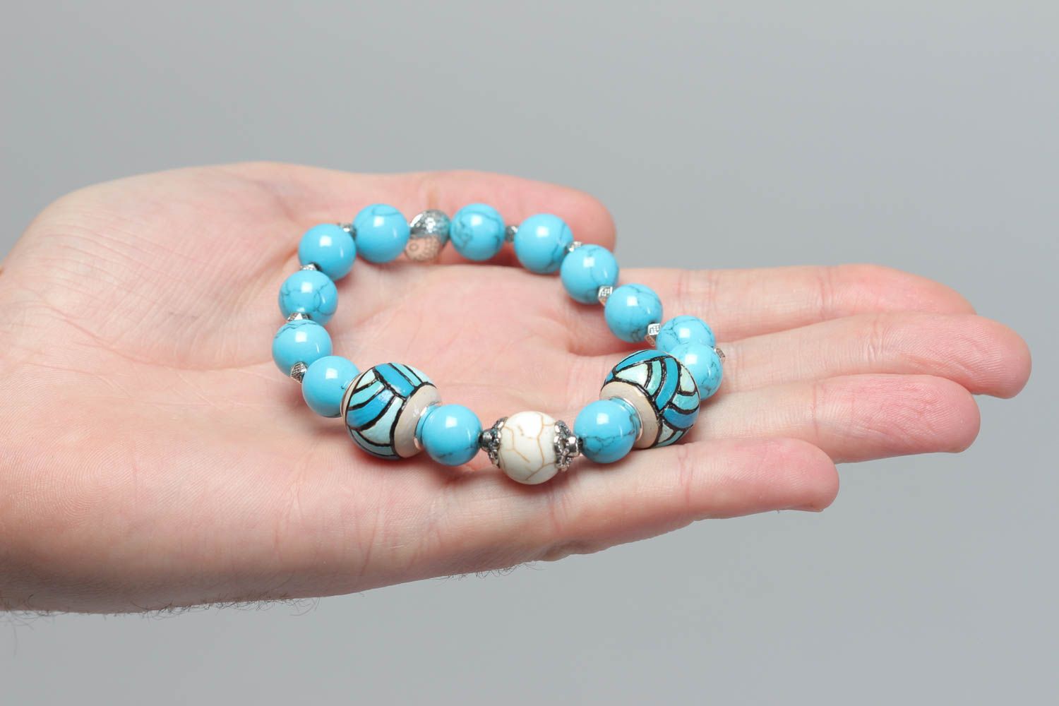 Beautiful homemade gemstone bracelet with wooden beads fashion accessories  photo 5