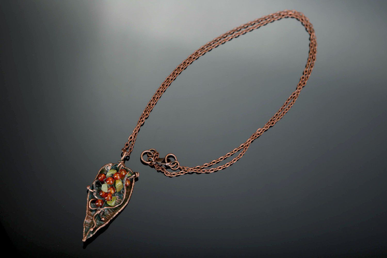Pendant made of copper with carnelian Petal photo 2