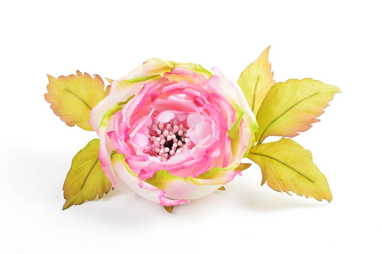 Broche fleur faite main Barrette cheveux pivoine rose Accessoire femme photo 2