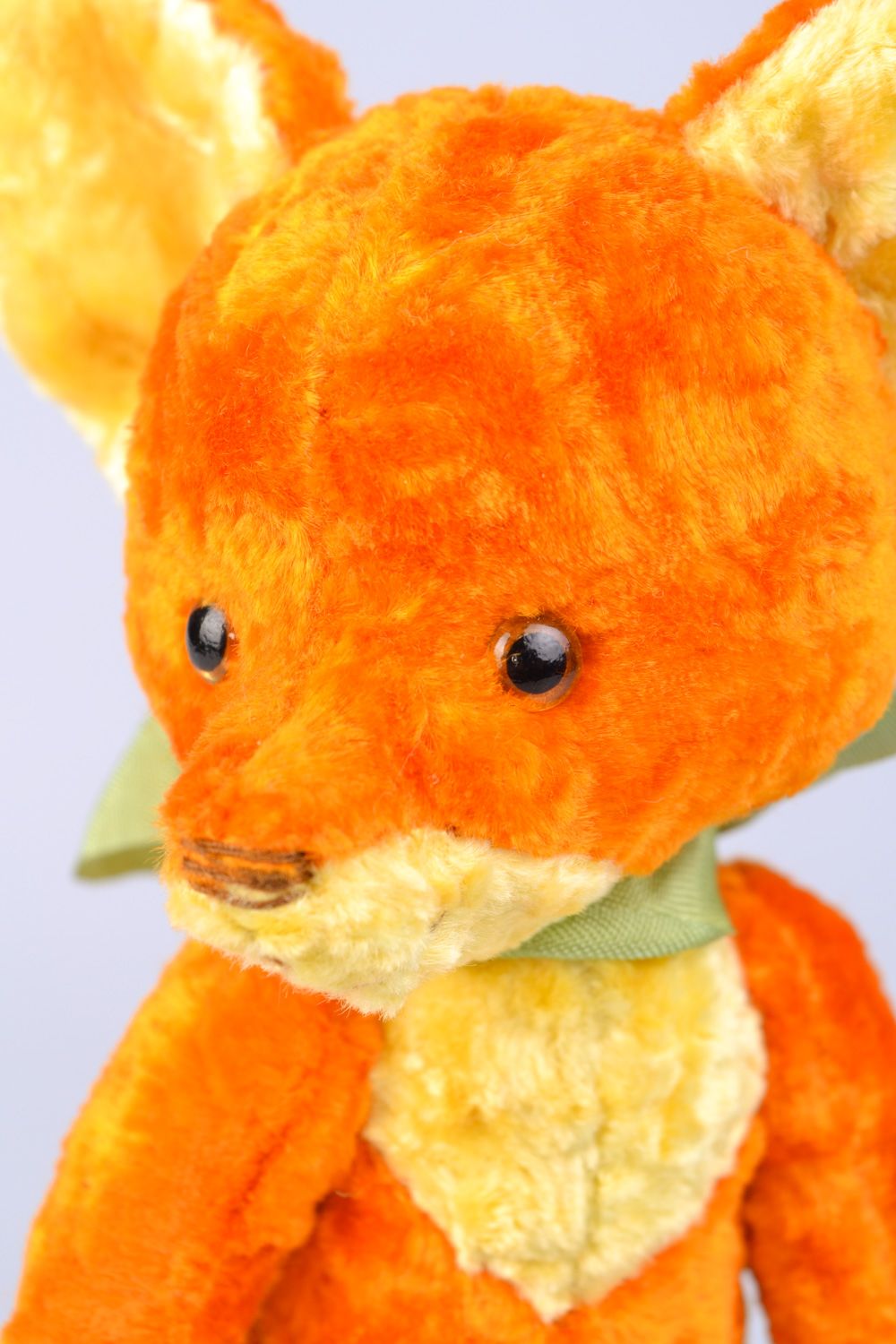 Handmade designer vintage soft plush toy fox of orange color with bow photo 4