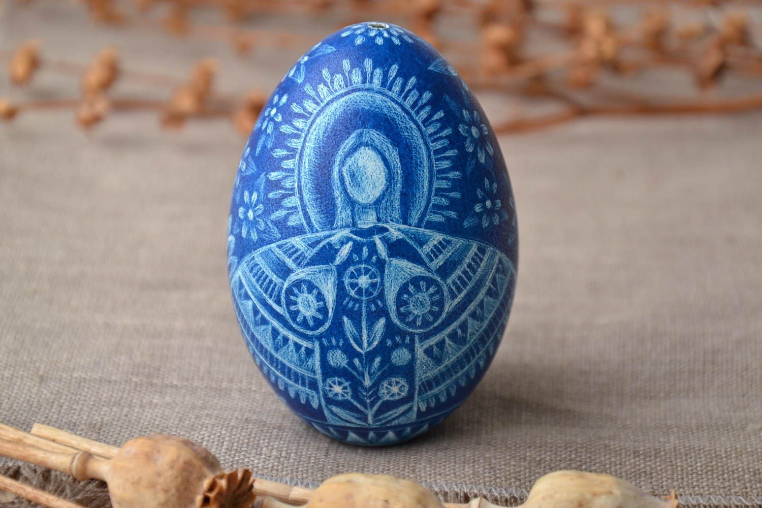 Oeuf décoratif de Pâques bleu original fait main Ange clair photo 1