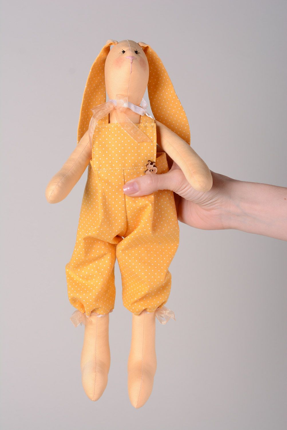 Joli jouet mou fait main Lapine en tissus naturels cadeau pour enfant décor photo 3