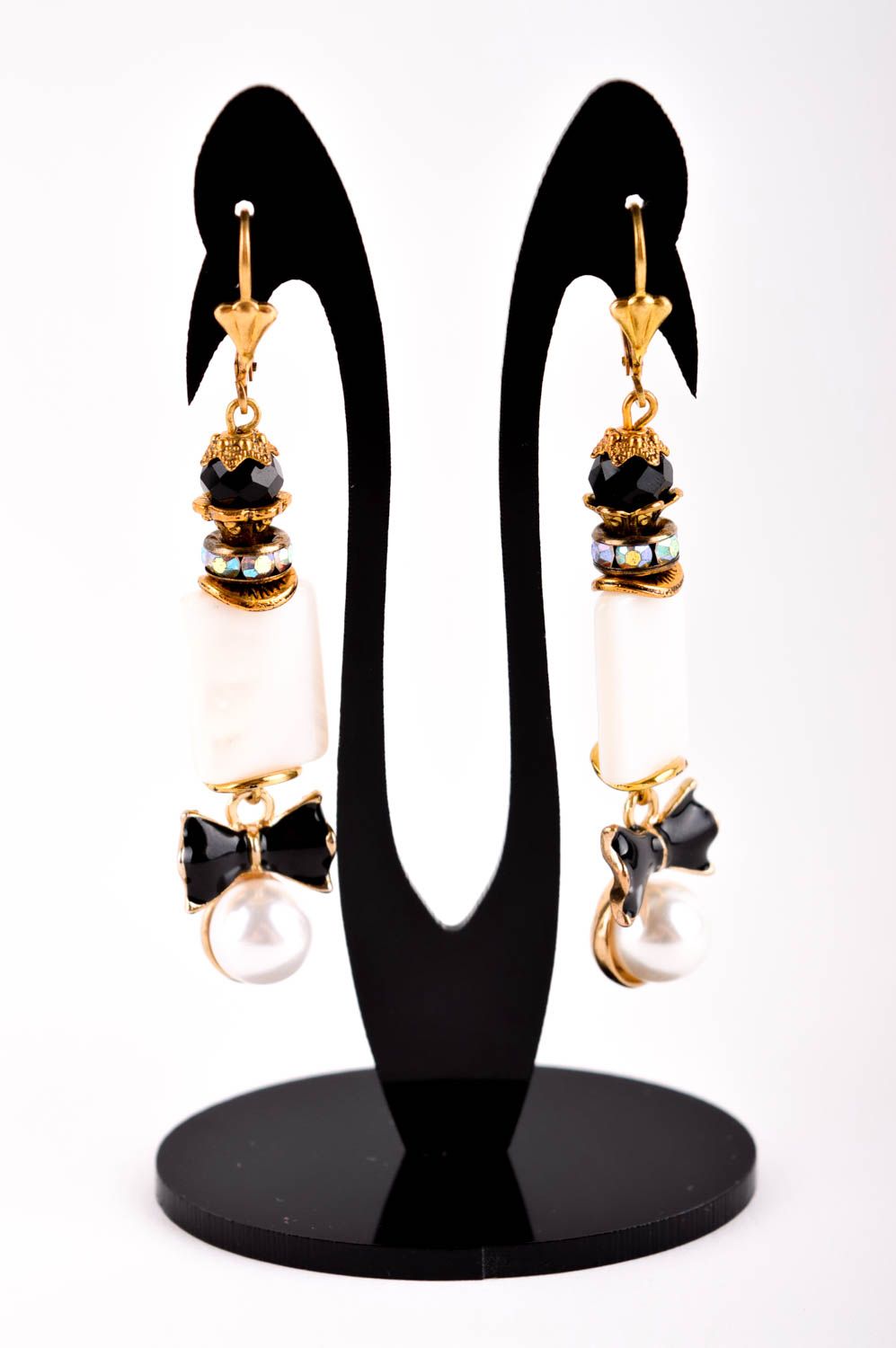 Boucles d'oreilles en nacre Bijou fait main blanc-noir Cadeau pour femme photo 2