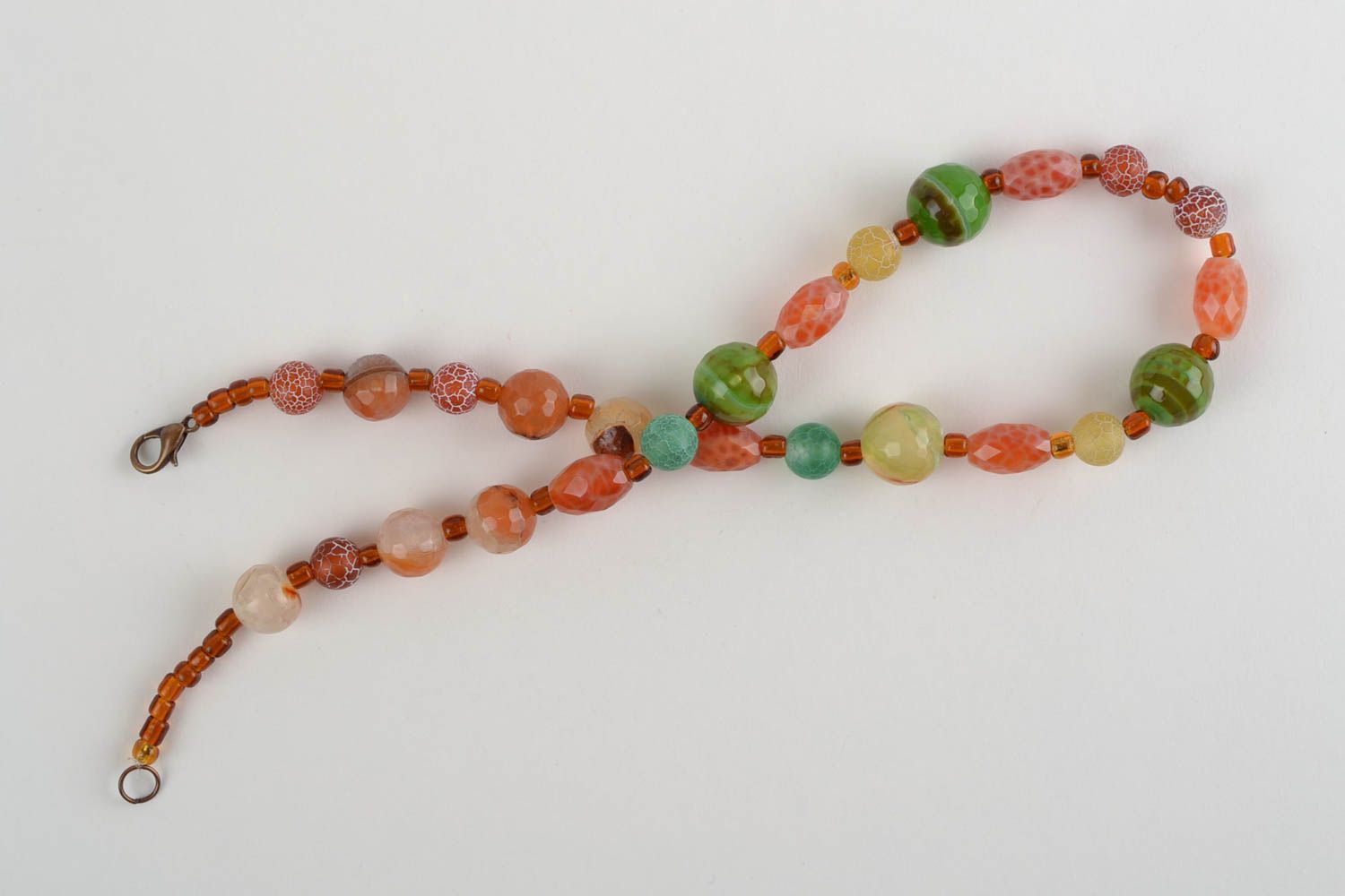Handmade designer bead necklace with agate and seed beads brown and green  photo 3