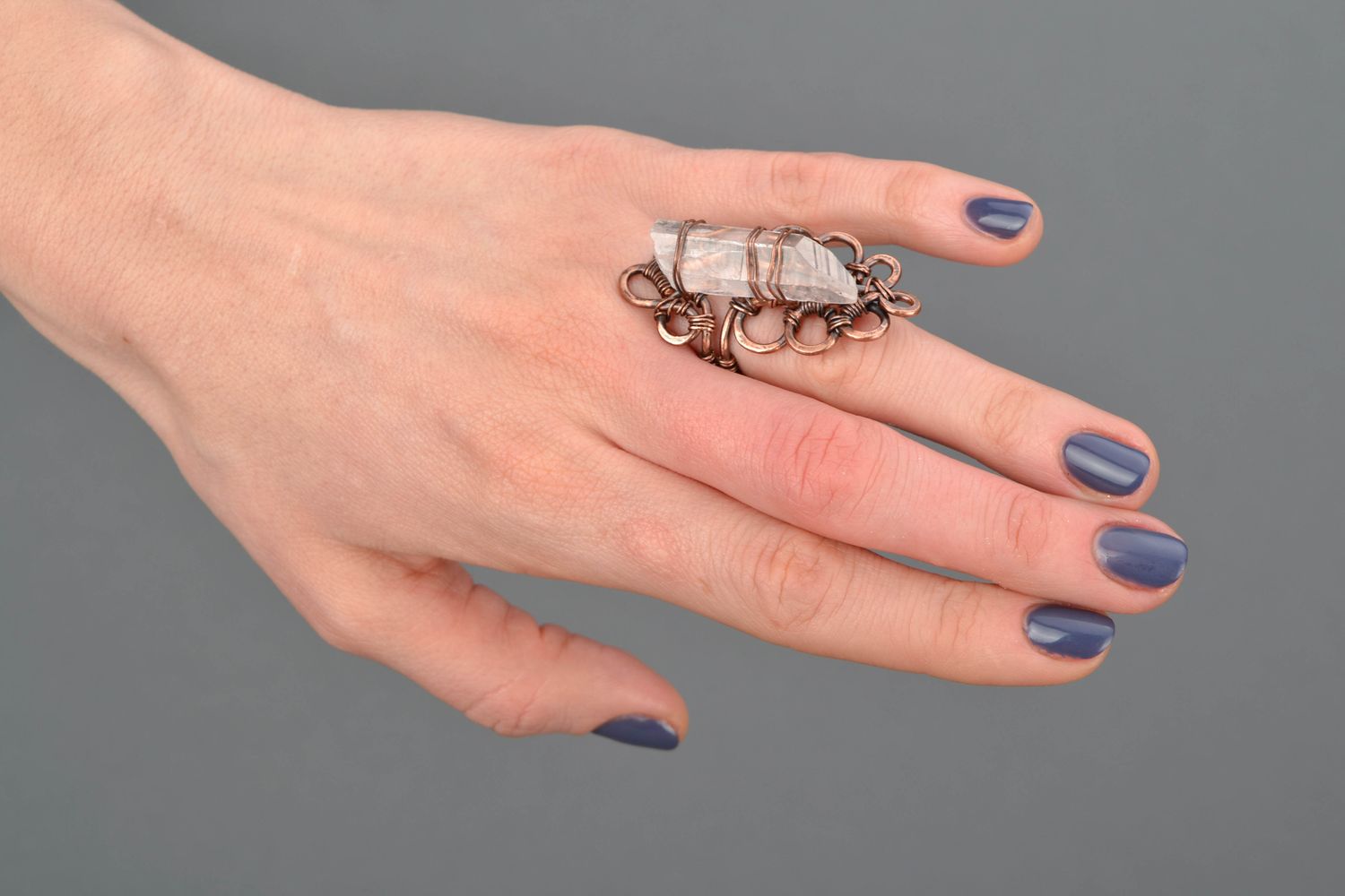 Wire wrap copper ring with quartz photo 2