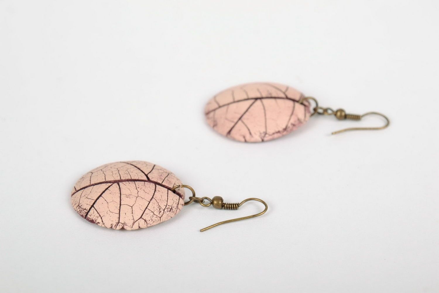 Earrings with impress of natural plant photo 2