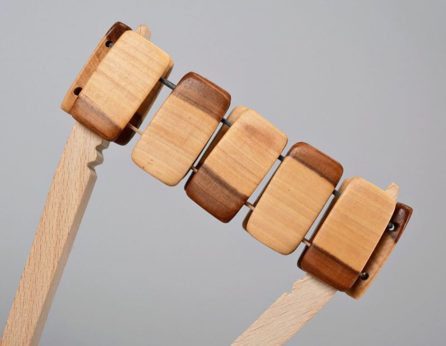 Wooden bracelet on elastic band Dark and Light photo 4