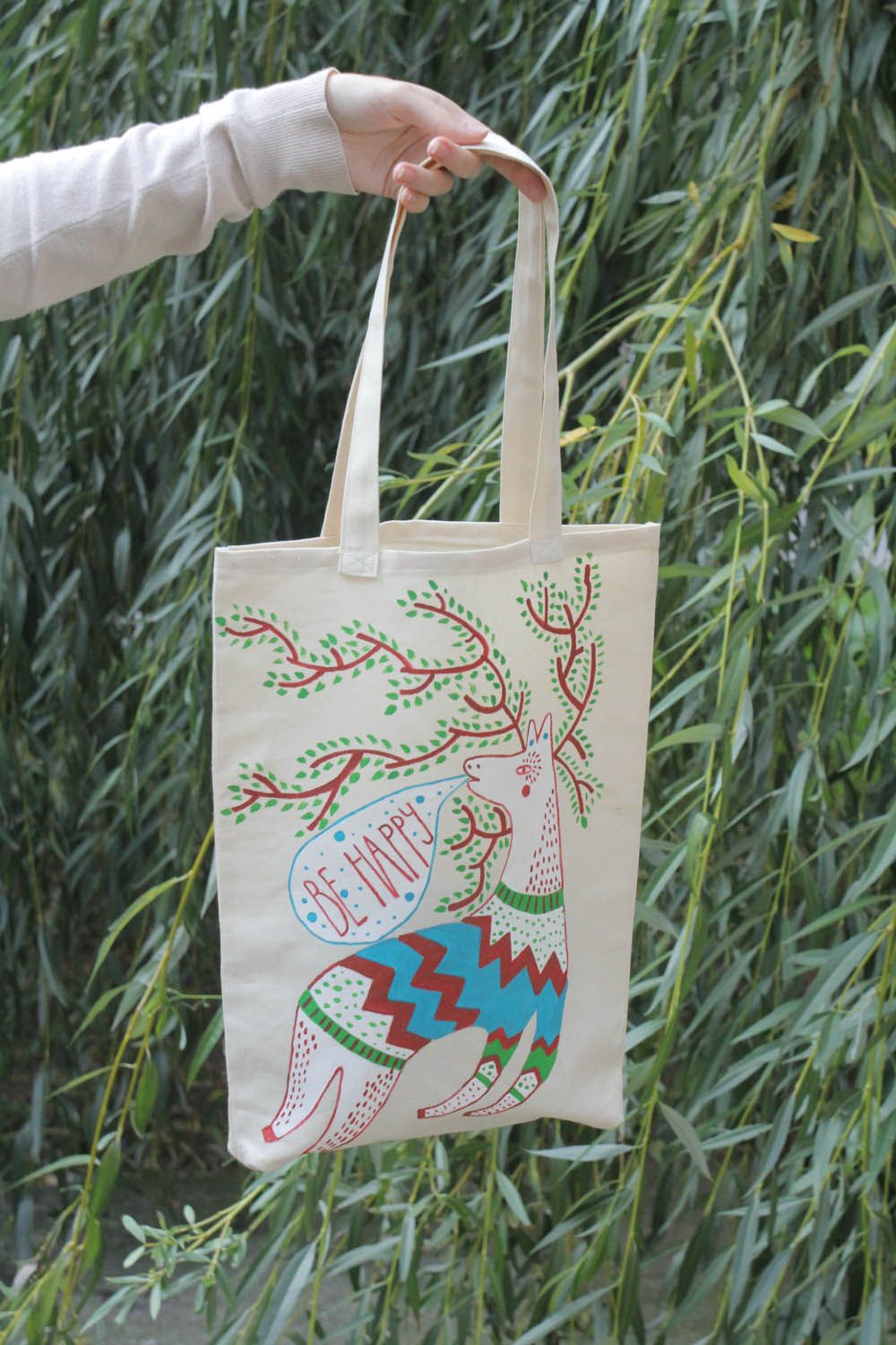 Bolsa das mulheres artesnal feita de tecido grosso de algodão decorada com estampado foto 1