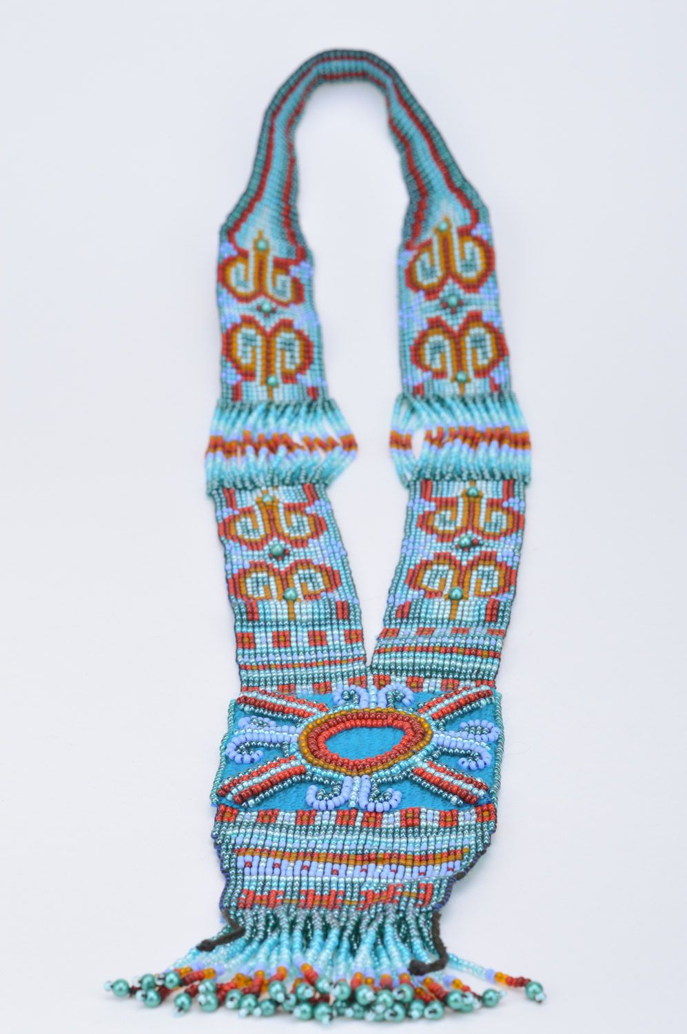 Ethnisches Collier Gerdan aus Glasperlen in Blau und Braun handmade foto 2