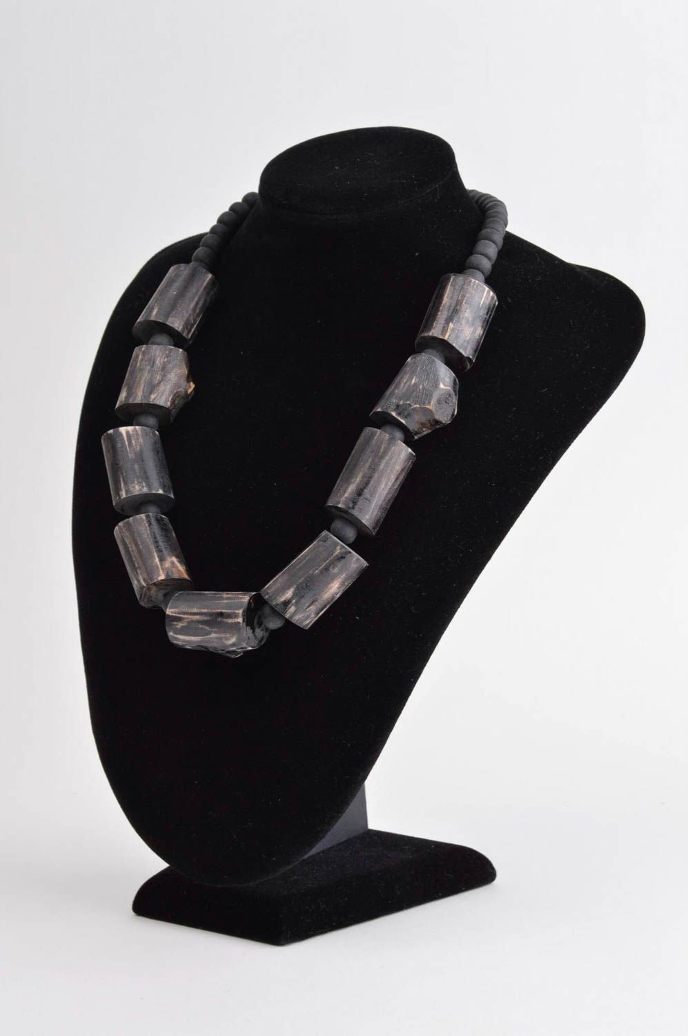 Wooden beaded necklace handmade accessories black wooden bead necklace  photo 1