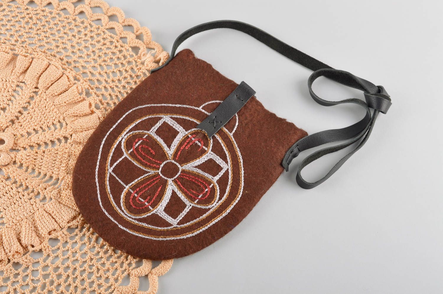 Handmade stylish brown bag unusual textile bag elegant female accessory photo 2