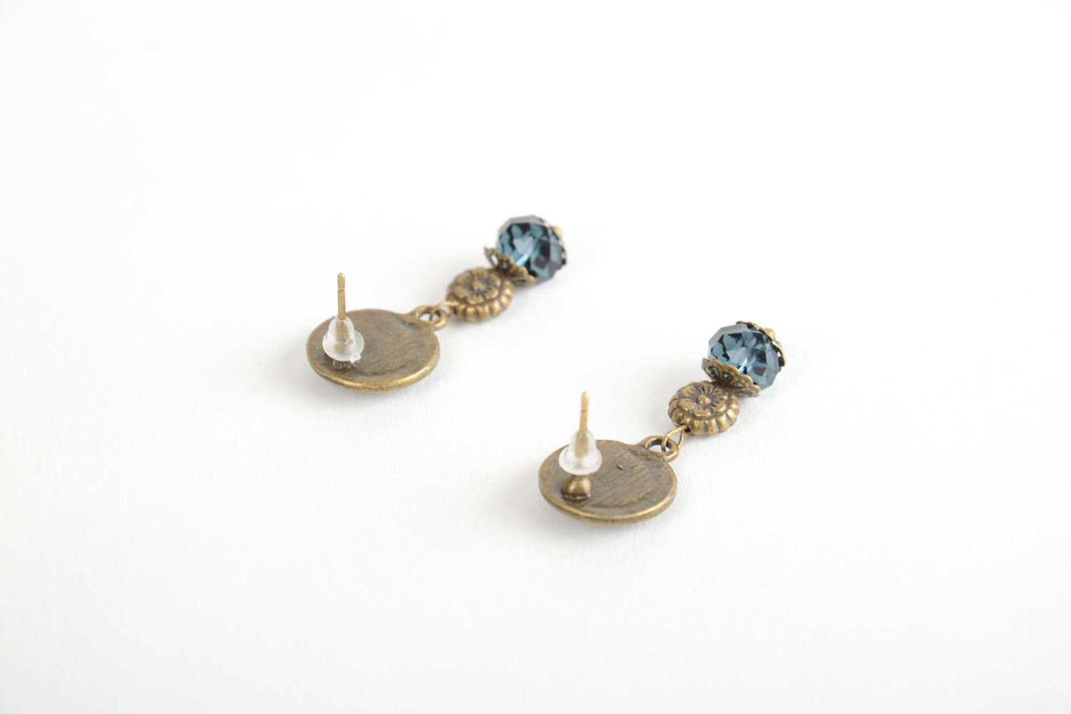 Unusual handmade dangle earrings with dried flowers coated with epoxy photo 5