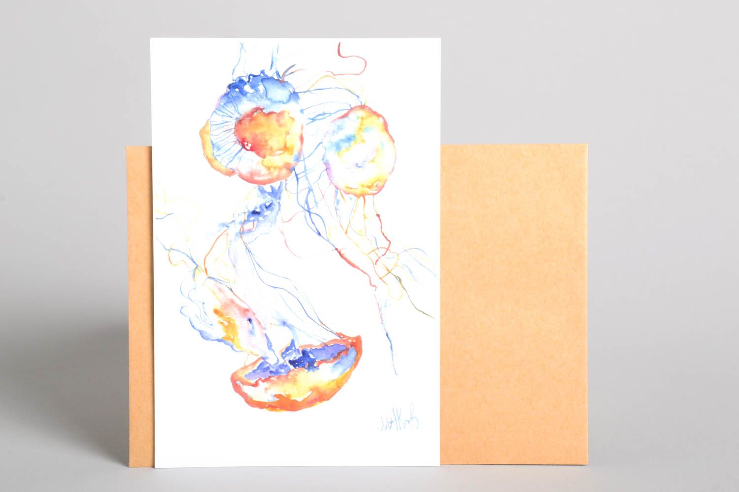 Carte de voeux en papier faite main blanche avec méduses Petit cadeau original photo 2